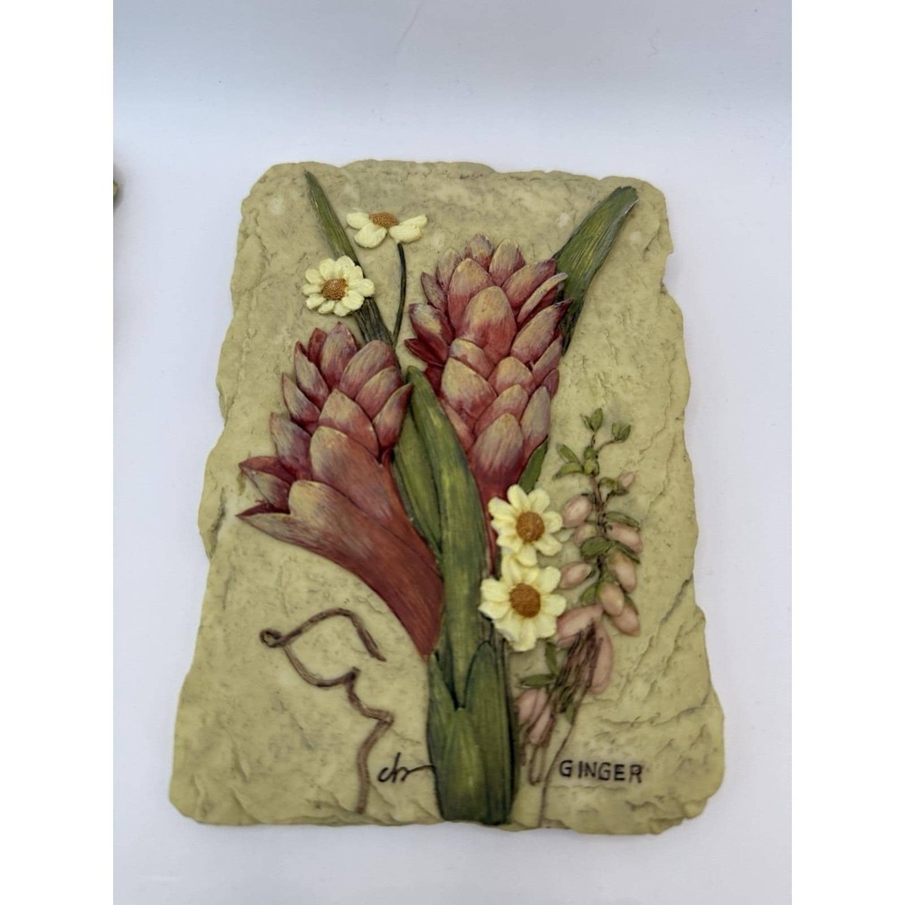 Set 4 Vintage Cherri Blum Wall Plaques Art 3D Floral Tiles Cynara Protea Ginger - Picture 10 of 13